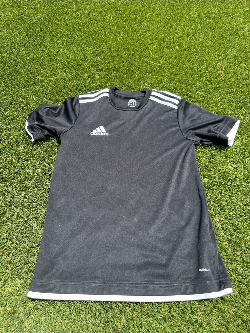 Adidas Black Short Sleeve Soccer Top with White Accents